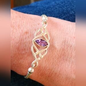Vintage Celtic Silver 925 Bracelet with Purple Amethyst Gemstone